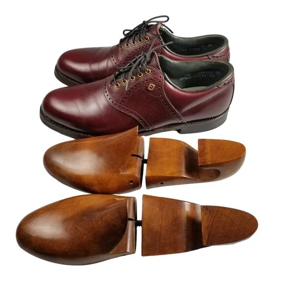 Footjoy Vintage USA Handmade Oxfords Burgundy  Brown Shoes &amp; Shoe Trees 9 1/2 C