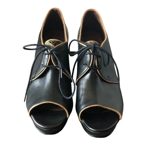 Fortress of Inca Open Toe Heels Black Size 9.5-10