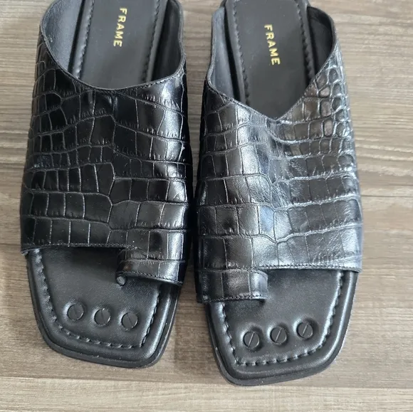 FRAME Le Hewitt croc-embossed leather slides size 37 1/2