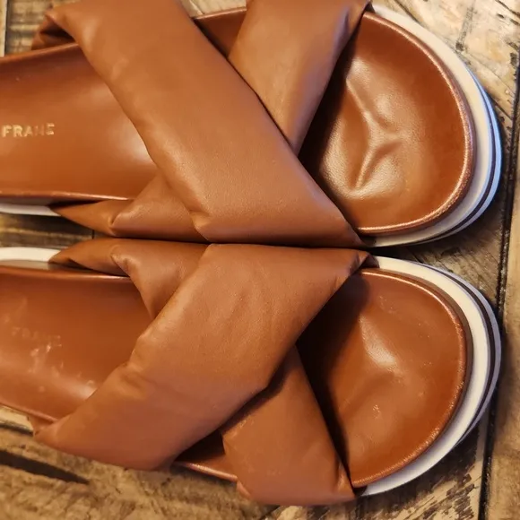 Frame Le Playa Leather Platform Slides In Tobacco Multi Size 39.5