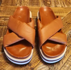 Frame Le Playa Leather Platform Slides In Tobacco Multi Size 39.5