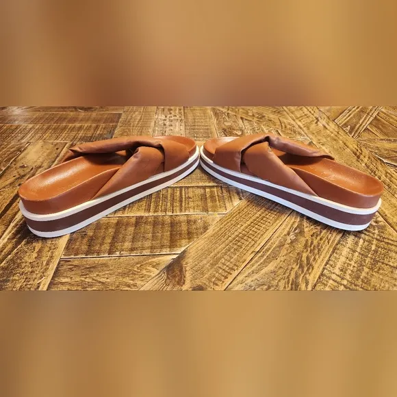 Frame Le Playa Leather Platform Slides In Tobacco Multi Size 39.5