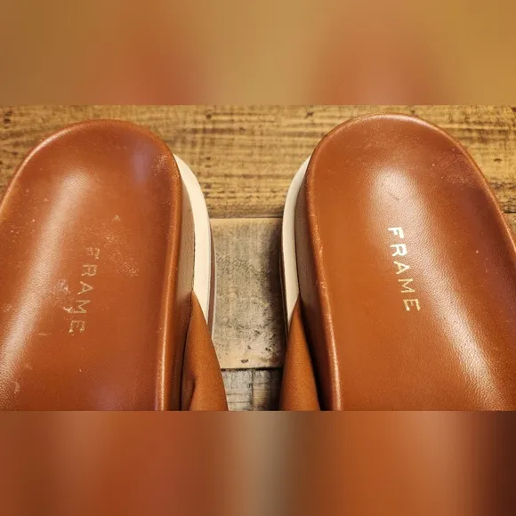 Frame Le Playa Leather Platform Slides In Tobacco Multi Size 39.5