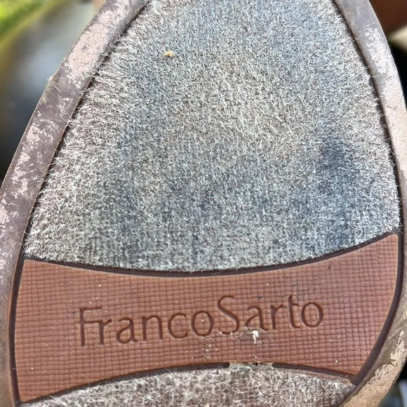 Franco Sarto Fina Tan Open Toe Bootie Block Heels, Zip Sides, Size 8.5