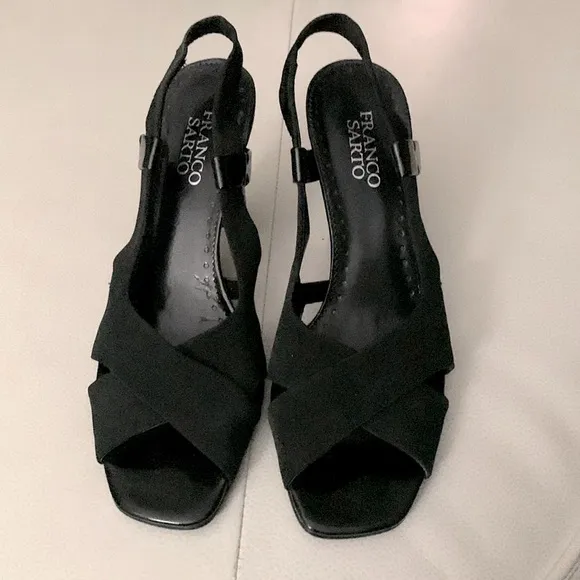 Franco Sarto Haste Block Heels/Slingback Sandals -Black -Size 7 1/2