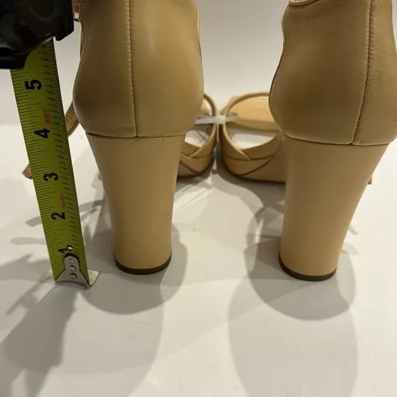 Franco Sarto NWT Dima Tan Leather Open Toe Heels Shoes.