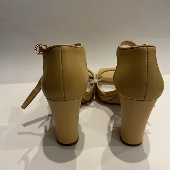 Franco Sarto NWT Dima Tan Leather Open Toe Heels Shoes.