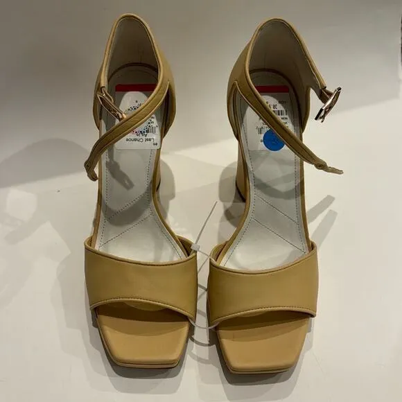 Franco Sarto NWT Dima Tan Leather Open Toe Heels Shoes.