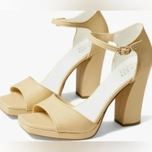 Franco Sarto NWT Dima Tan Leather Open Toe Heels Shoes.