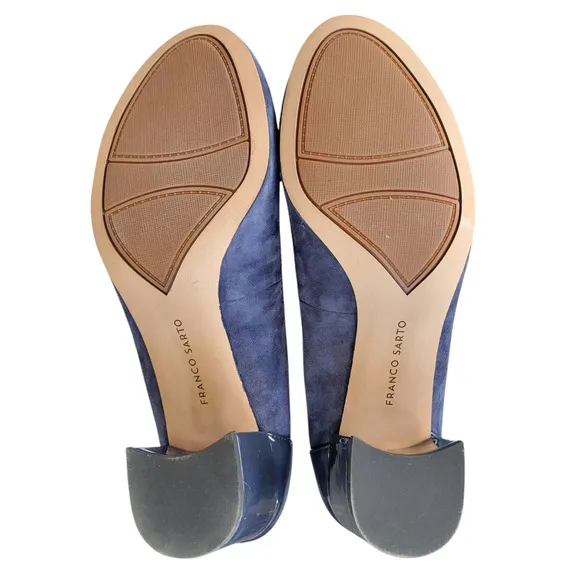 Franco Sarto Republic Heels Block Women's 9.5 M Blue Suede Patent Leather Bows