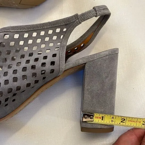 FRANCO SARTO GREY SUEDE CUTOUT SLINGBACK BLOCK HEELS.  NEW IN BOX
