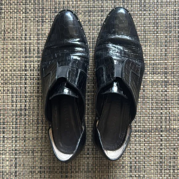 FREDA SALVADOR LACELESS D'ORSAY Oxfords in BLACK EMBOSSED CROC