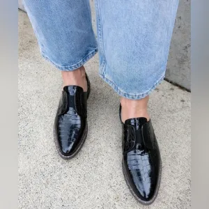 FREDA SALVADOR LACELESS D'ORSAY Oxfords in BLACK EMBOSSED CROC