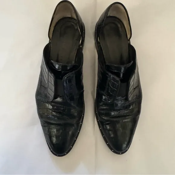 FREDA SALVADOR LACELESS D'ORSAY Oxfords in BLACK EMBOSSED CROC