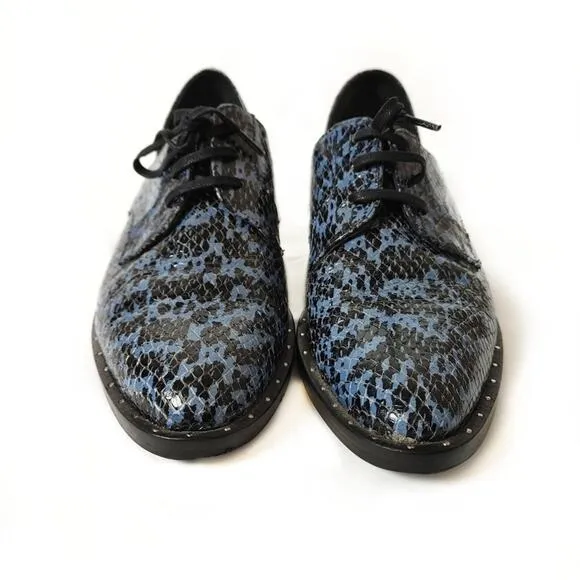 Freda Salvador Wit D'orsay Blue Leather Croc Embossed Lace Up Oxford Sz 5.5