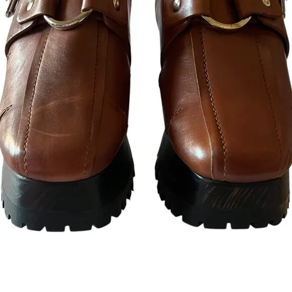 Free People Astoria Leather Platform Clogs Shoe In Saddle Tan Size 8.5