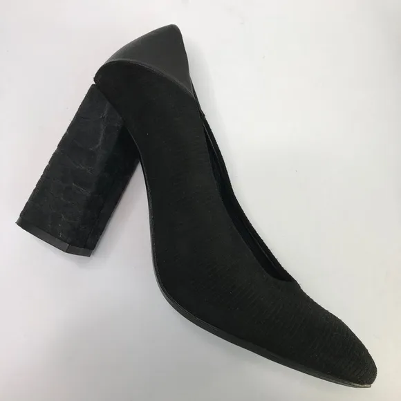 FREE PEOPLE Black Mixed Media Square Block Chunky Heels Size 37