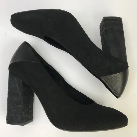 FREE PEOPLE Black Mixed Media Square Block Chunky Heels Size 37