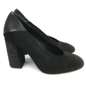 FREE PEOPLE Black Mixed Media Square Block Chunky Heels Size 37