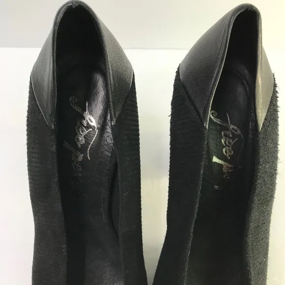 FREE PEOPLE Black Mixed Media Square Block Chunky Heels Size 37