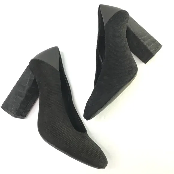 FREE PEOPLE Black Mixed Media Square Block Chunky Heels Size 37