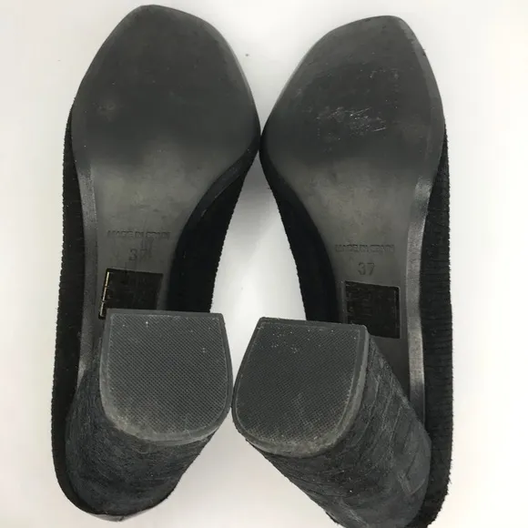 FREE PEOPLE Black Mixed Media Square Block Chunky Heels Size 37