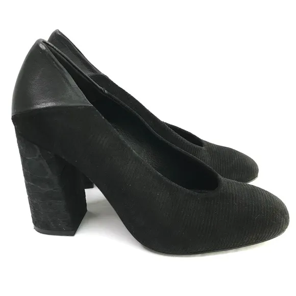 FREE PEOPLE Black Mixed Media Square Block Chunky Heels Size 37