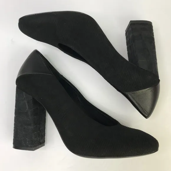 FREE PEOPLE Black Mixed Media Square Block Chunky Heels Size 37