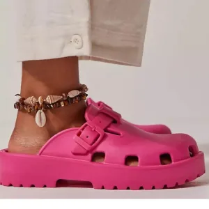 Free People Karlie Buckle Clog Watermelon Pink Womens Sz 7 38 Slip On Luge Sole
