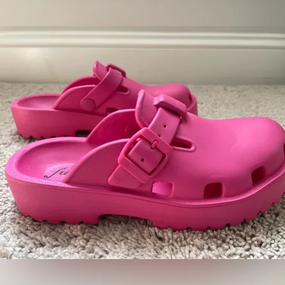 Free People Karlie Buckle Clog Watermelon Pink Womens Sz 7 38 Slip On Luge Sole
