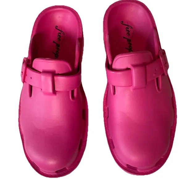 Free People Karlie Buckle Clog Watermelon Pink Womens Sz 7 38 Slip On Luge Sole