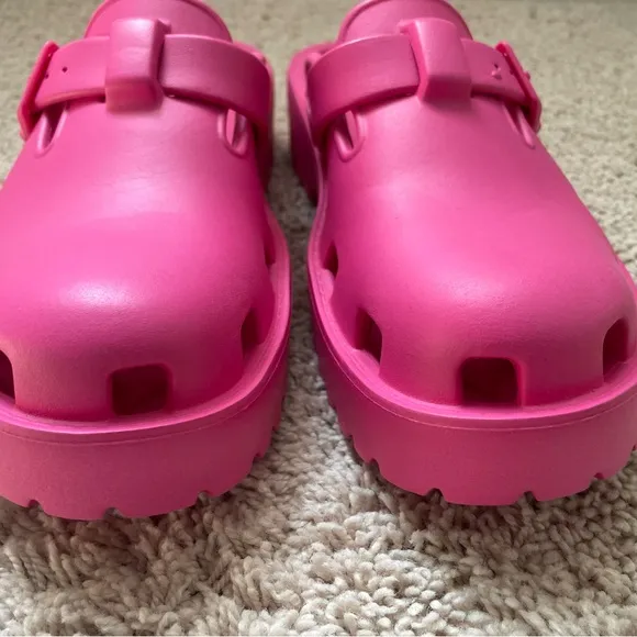 Free People Karlie Buckle Clog Watermelon Pink Womens Sz 7 38 Slip On Luge Sole