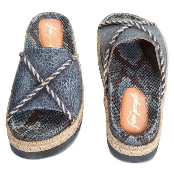 FREE PEOPLE Navy Python Snakeskin Espadrille Slip On Sandals
