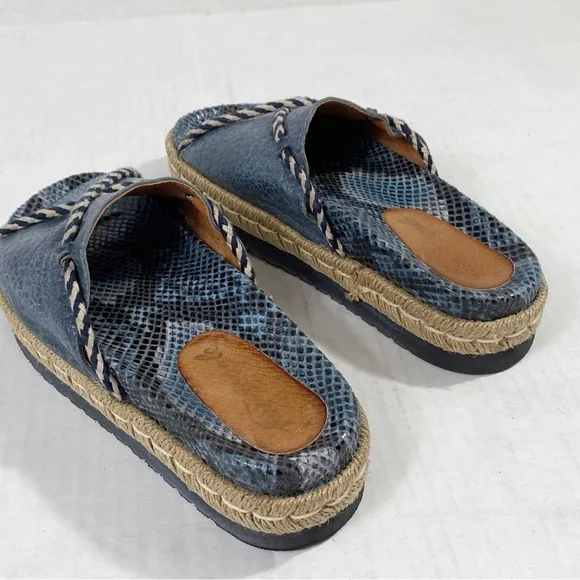 FREE PEOPLE Navy Python Snakeskin Espadrille Slip On Sandals