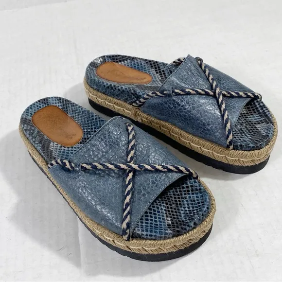 FREE PEOPLE Navy Python Snakeskin Espadrille Slip On Sandals