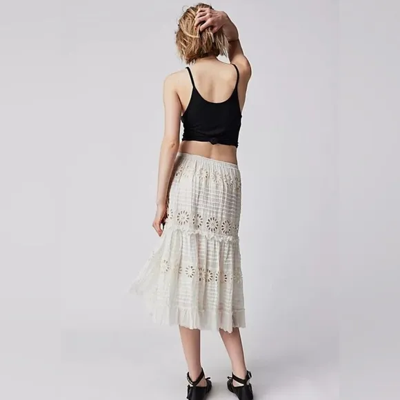 Free People One Lorelai Midi Skirt in White size Medium NWOT