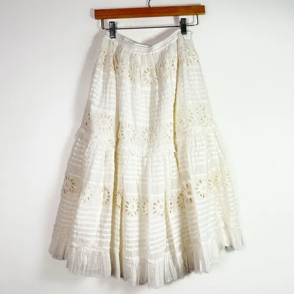 Free People One Lorelai Midi Skirt in White size Medium NWOT