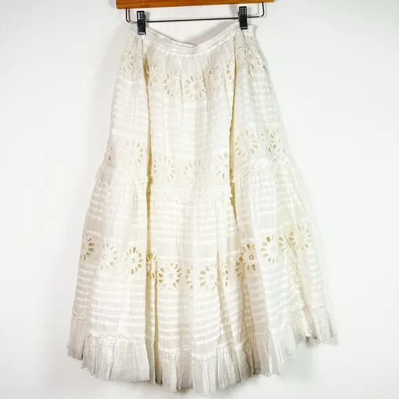 Free People One Lorelai Midi Skirt in White size Medium NWOT