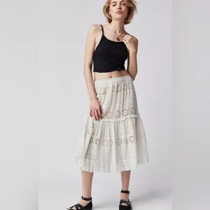 Free People One Lorelai Midi Skirt in White size Medium NWOT