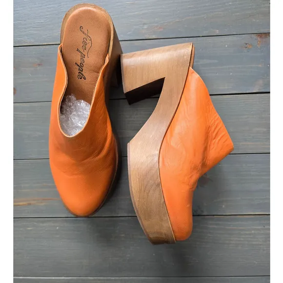 Free People Suki Platform Orange Clogs - Orange 39EU (8.5-9.0 US) EUC