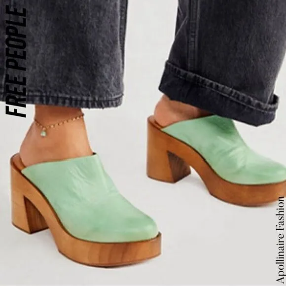 FREE PEOPLE SUKI PLATFORM CLOGS IN MINT GREEN NEW SIZE 41