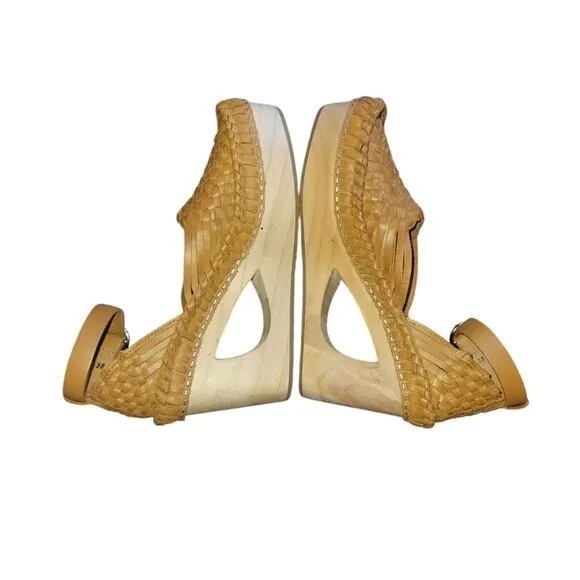Free People Teagan Huarache Wooden Clog Tan Brown Natural EU 38 7.5