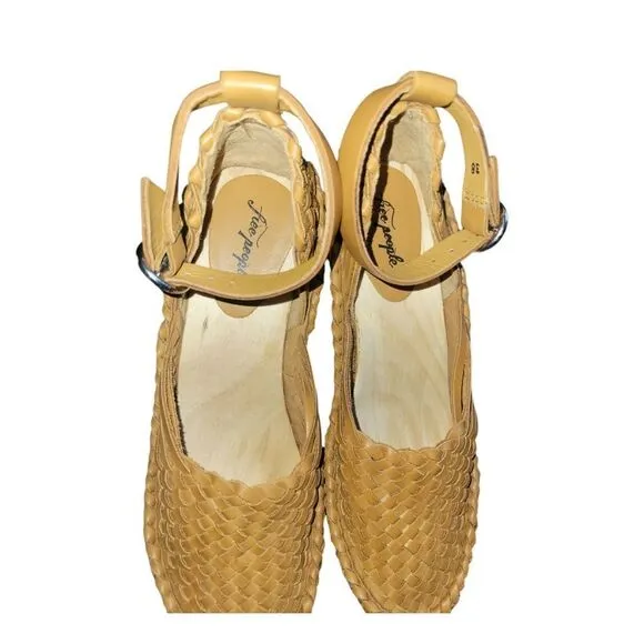 Free People Teagan Huarache Wooden Clog Tan Brown Natural EU 38 7.5