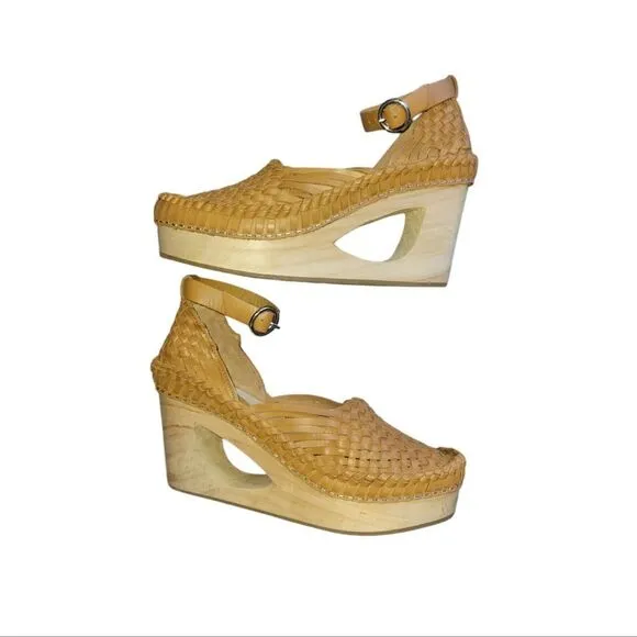 Free People Teagan Huarache Wooden Clog Tan Brown Natural EU 38 7.5