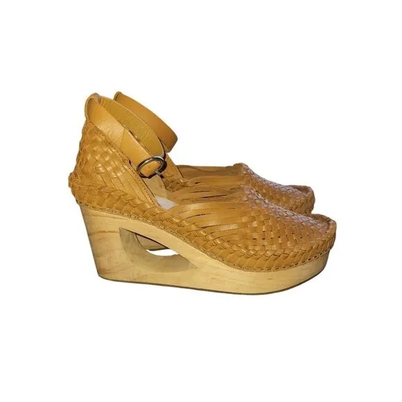 Free People Teagan Huarache Wooden Clog Tan Brown Natural EU 38 7.5