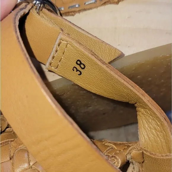 Free People Teagan Huarache Wooden Clog Tan Brown Natural EU 38 7.5
