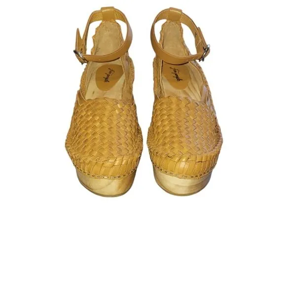 Free People Teagan Huarache Wooden Clog Tan Brown Natural EU 38 7.5