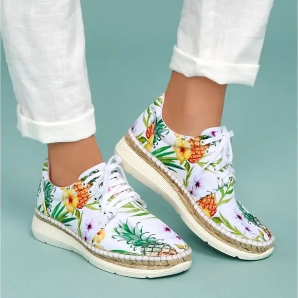 Free People Jackson White Tropical Print Espadrille Sneakers