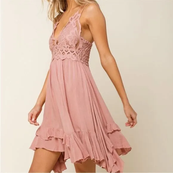 Free People NWT Adella Slip Dress in Rose Size XS