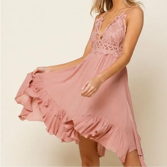 Free People NWT Adella Slip Dress in Rose Size XS